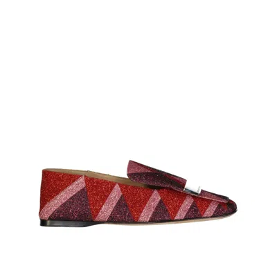 Sergio Rossi Glitter Loafers With Sophisticated Design And Luxurious Finish In Red