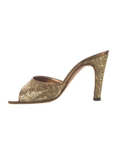 Pre-owned Sergio Rossi Glitter Patterned Slides In Gold