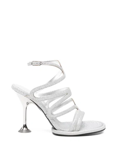 Sergio Rossi Glittered Heel Sandals In Silver