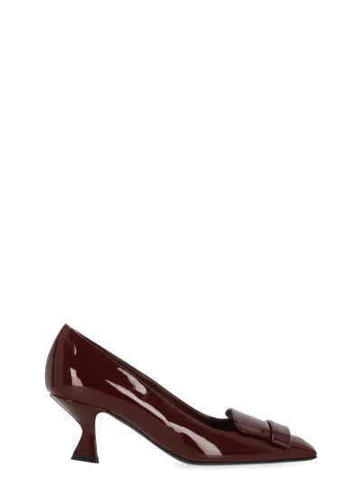 Sergio Rossi Glossy Burgundy Square Toe Pumps With Spool Heel In Brown