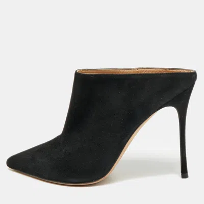 Pre-owned Sergio Rossi Godiva Size 37 Black Suede Pointed Toe Mules