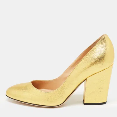 Pre-owned Sergio Rossi Gold Leather Heeled Pumps Size 36.5