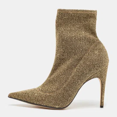 Sergio Rossi Gold Lurex Fabric Ankle Length Boots In Brown