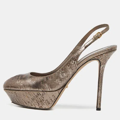 Sergio Rossi Gold Metallic Leather Peep Toe Platform Slingback Pumps In Multi
