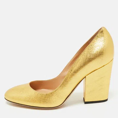 Pre-owned Sergio Rossi Gold Textured Leather Round Toe Pumps Size 36.5
