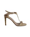 Sergio Rossi Gold Trimmed Sandals In Nude Patent Leather In Brown