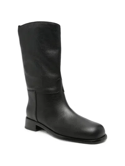 Sergio Rossi Grainy Leather Boots In Black