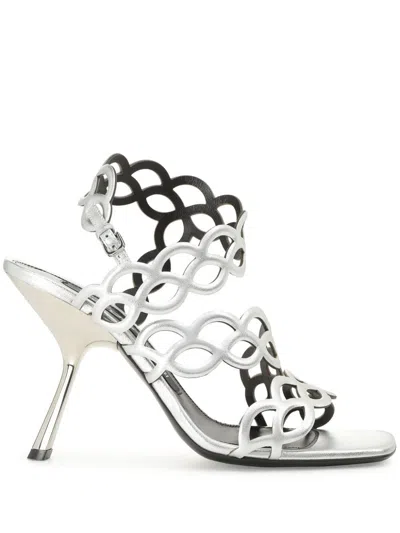 Sergio Rossi Sr Mermaid 100mm Leather Sandals In Gray