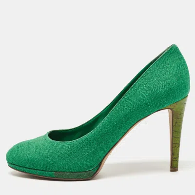Pre-owned Sergio Rossi Green Canvas Platform Pumps Size 40.5