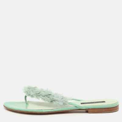 Sergio Rossi Green Leather And Polyester Thong Flats