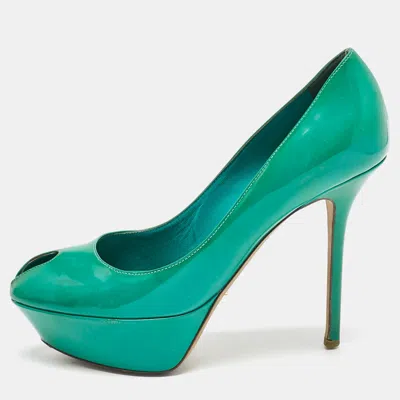 Sergio Rossi Green Patent Leather Peep Toe Platform Pumps