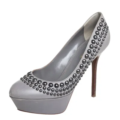 Sergio Rossi Grey Leather Studded Platform Pumps In Green