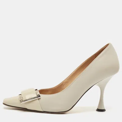 Pre-owned Sergio Rossi Grey Patent And Leather Décolleté Square Toe Pumps Size 37