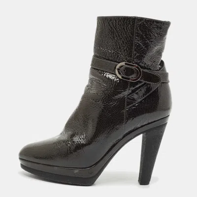 Pre-owned Sergio Rossi Grey Patent Leather Ankle Boots Size 36.5