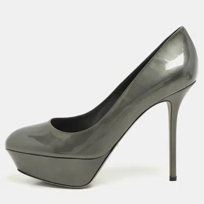 Sergio Rossi Grey Patent Leather Platform Pumps In Gray