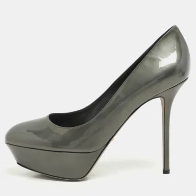 Pre-owned Sergio Rossi Grey Patent Leather Platform Pumps Size 40.5