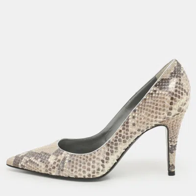 Pre-owned Sergio Rossi Grey Shimmer Python Leather Pointed Toe Pumps Size 37.5