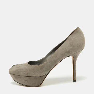 Sergio Rossi Grey Suede Peep Toe Platform Pumps In Green