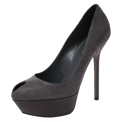 Sergio Rossi Grey Textured Leather Peep Toe Platform Pumps In Gray