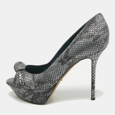 Pre-owned Sergio Rossi Grey/blue Metallic Python Embossed Peep Toe Pumps Size 40