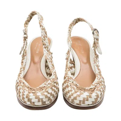 Pre-owned Sergio Rossi High Heels In White Patent Leather Braided In Beige Size 38