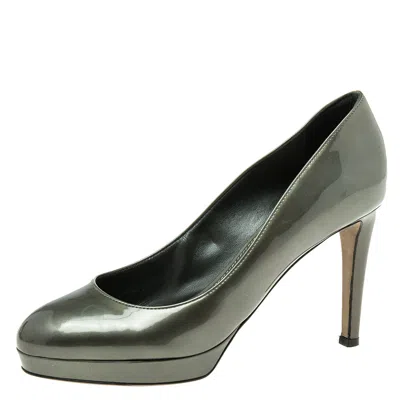 Sergio Rossi Hunter Green Patent Leather Round-toe Platform Pumps In Gray