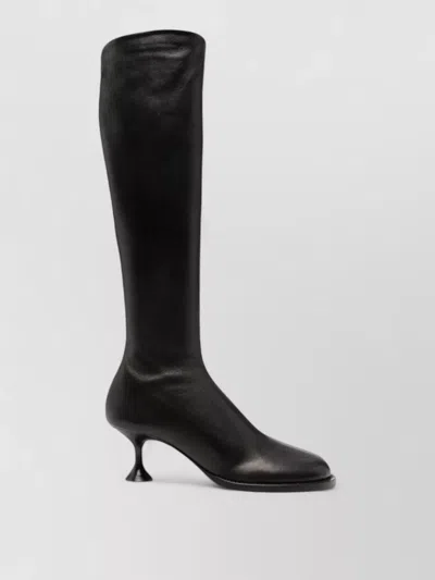 Sergio Rossi Knee High Leather Boots Pointed Toe In Black