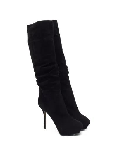 Pre-owned Sergio Rossi Knee-high Suede Platform Boots In Black