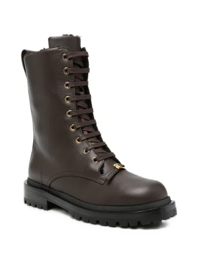 Sergio Rossi Lace-up Logo-buckle Boots In Brown
