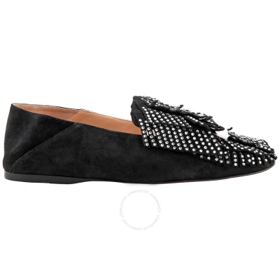 Sergio Rossi Ladies Crystal Embellished Fringed Loafers In Black
