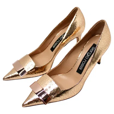 Pre-owned Sergio Rossi Laminated Leather Rose Gold Pumps In Red