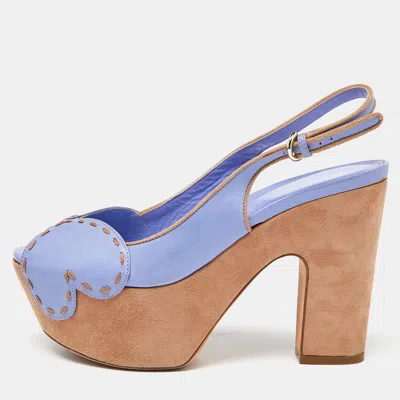 Sergio Rossi Lavender Leather And Alcantara Platform Slingback Sandals In Purple