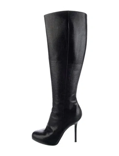 Pre-owned Sergio Rossi Leather Animal Print Boots In Black