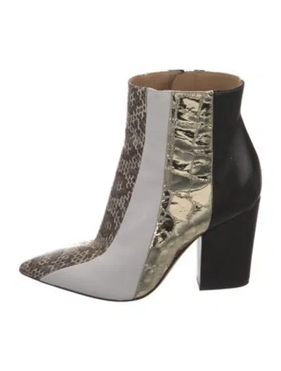 Pre-owned Sergio Rossi Leather Animal Print Boots In Black/gold/white