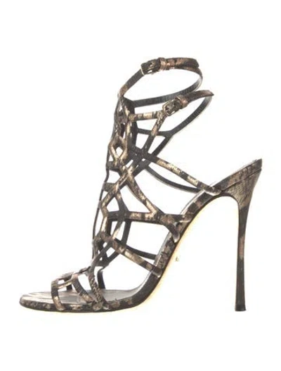 Pre-owned Sergio Rossi Leather Animal Print Gladiator Sandals