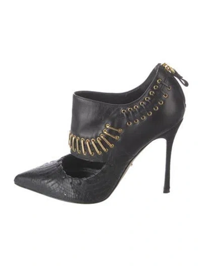 Pre-owned Sergio Rossi Leather Animal Print Pumps In Black