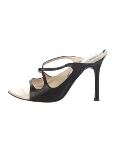 Pre-owned Sergio Rossi Leather Animal Print Slides In Black