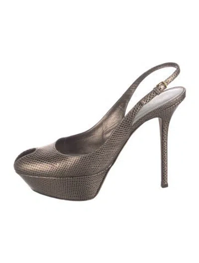 Pre-owned Sergio Rossi Leather Animal Print Slingback Pumps In Gold
