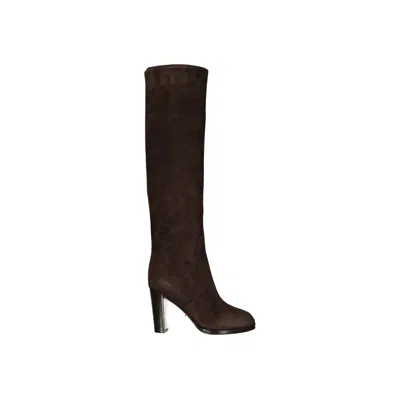 Sergio Rossi Brown Leather Boots With Block Heel In Black