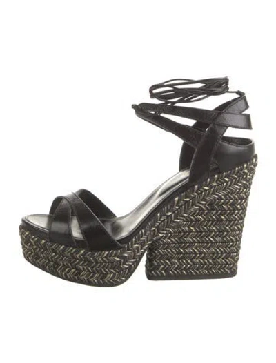 Pre-owned Sergio Rossi Leather Braided Accents Gladiator Sandals In Black