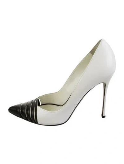 Pre-owned Sergio Rossi Leather Colorblock Pattern Pumps In White