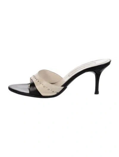Pre-owned Sergio Rossi Leather Colorblock Pattern Slides In White