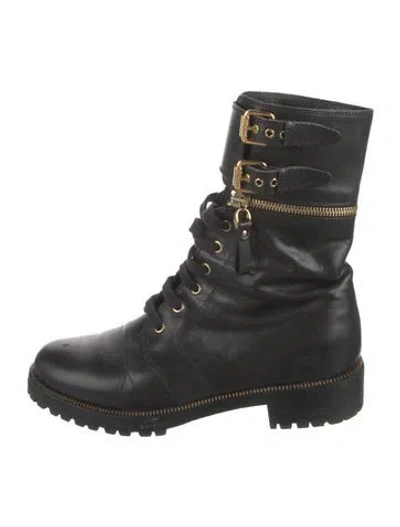 Pre-owned Sergio Rossi Leather Combat Boots In Black