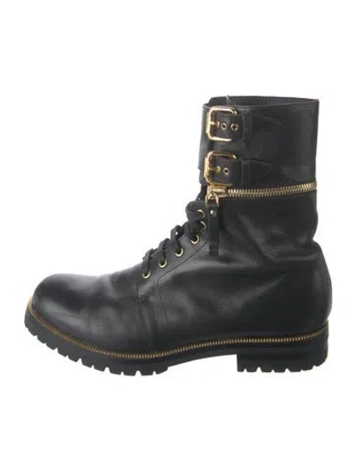 Pre-owned Sergio Rossi Leather Combat Boots In Black