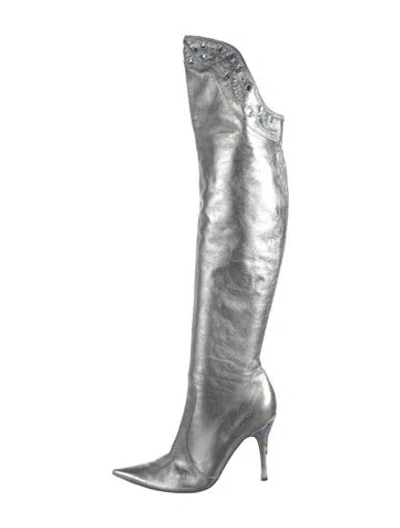 Pre-owned Sergio Rossi Leather Crystal Embellishments Boots