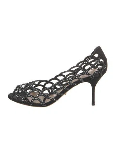Pre-owned Sergio Rossi Leather Crystal Embellishments Pumps In Black