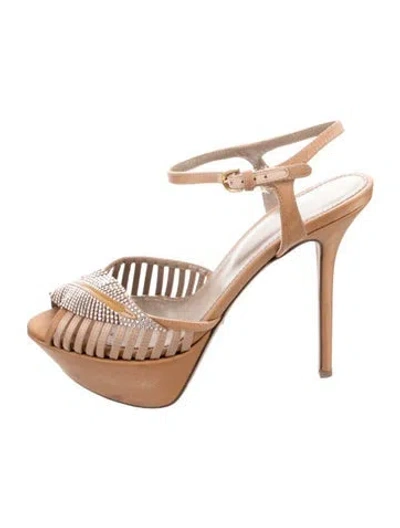 Pre-owned Sergio Rossi Leather Crystal Embellishments Sandals In Neutral