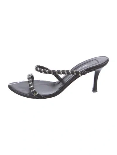Pre-owned Sergio Rossi Leather Crystal Embellishments Slides In Black