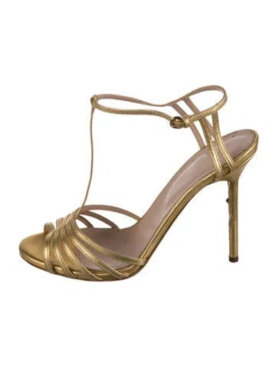 Pre-owned Sergio Rossi Leather Crystal Embellishments T-strap Pumps