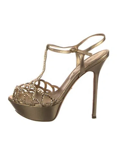 Pre-owned Sergio Rossi Leather Crystal Embellishments T-strap Sandals